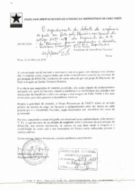 Carta do Presidente do Grupo Parlamentar do PAICV ao Presidente da Assembleia Nacional
