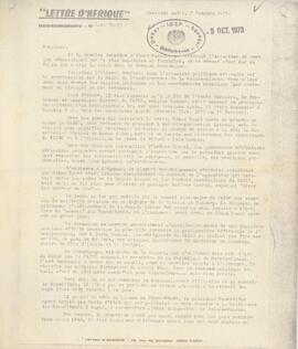 Lettre d’Afrique.  Hbdomadaire nº L. A. 36/73 (3.10.1973)