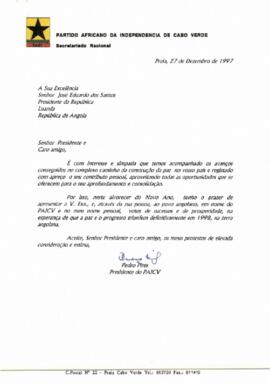 Carta do Presidente do PAICV ao Presidente da República de Angola, José Eduardo dos Santos