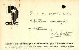 Cartão de visita do Centro de Informação e Documentação Amílcar Cabral - CIDAC