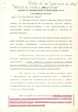 Proposta de Reestruturação do Secretariado do CN e do Aparelho auxiliar, da Comissão Política ao CN