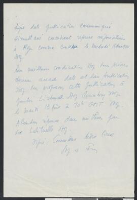 Manuscrito sobre a publicação de comunicados acerca da retoma das negociações em Argel