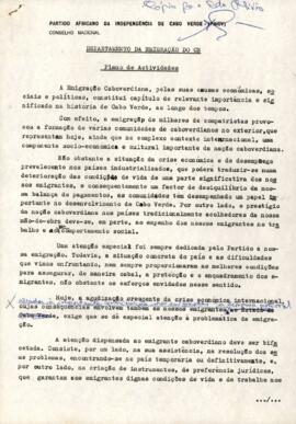 Plano de atividades do Departamento da Emigração do CN