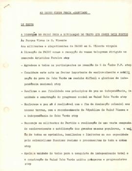 Comunicado do Secretário-Geral do PAIGC à Rádio Clube Praia - Santiago