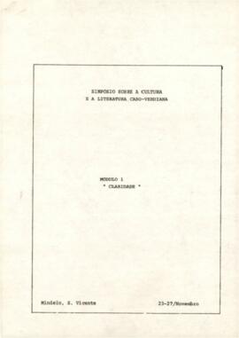 Simpósio sobre a cultura e a literatura cabo-verdiana: "Alguns aspectos da claridade à luz da etnologia", por João Lopes Filho