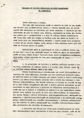 Simpósio Amílcar Cabral:  Mensagem de Partido Socialista do Povo Trabalhador da Jugoslávia