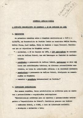A situação organizativa do simpósio a 30 de setembro de 1982