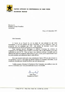 Carta do Presidente do PAICV ao Presidente do "Parti Travailliste - Amsterdam"