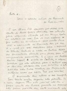 Ata manuscrita do estado atual do orçamento do Partido