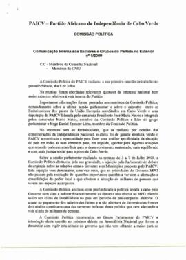 Comunicação interna aos Sectores e Grupos do Partido no exterior, nº 01/2000