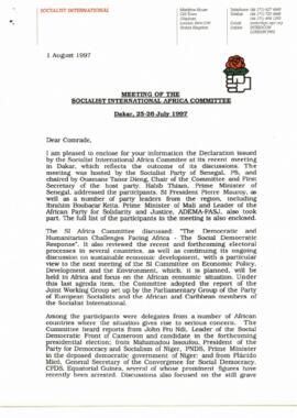 Meeting of the Socialist International Africa Committee, Dakar, 25-26 july 1997