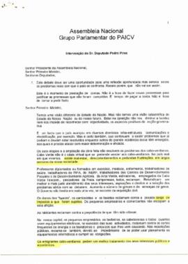 Intervenção do deputado Pedro Pires, na  Assembleia Nacional