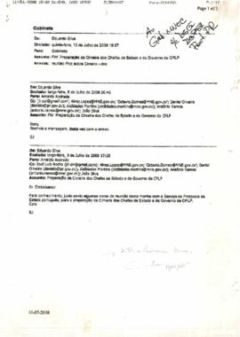Cimeira CPLP: nota enviado ao Embaixador Arnaldo Andrade, por Eduardo Silva