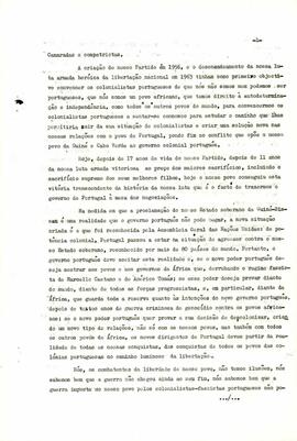 Mensagem dirigida ao nosso povo da Guiné e Cabo Verde, a todos os nossos combatentes e compatriotas, pelo Secretário Adjunto do PAIGC e Presidente do Conselho de Estado, camarada Luís Cabral, por ocasião da abertura das negociações do nosso Partido com o Governo Português