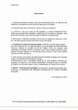Memorando  relativo a uma escala de Pedro Pires a Dacar