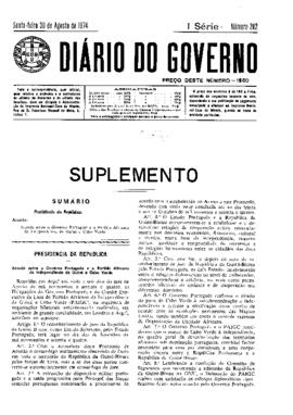 Acordo entre o Governo Português e o Partido Africano da Independência da Guiné e Cabo Verde, publicado no Diário da Governo, Iª Série, nº 202 (30 de agosto de 1974)