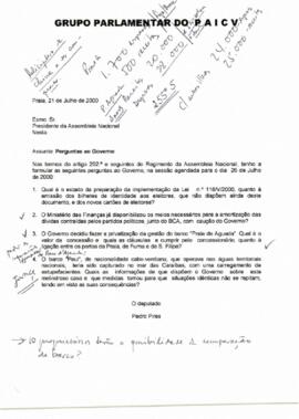 Carta ao Presidente da Assembleia Nacional do deputado Pedro Pires