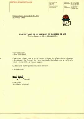 Résolution de la réunion du Conseil de l'IS, Tokyo- Japon (10 et 11 mai 1994)