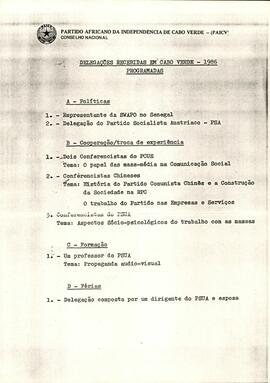 Relação das delegações recebidas em Cabo Verde em 1986