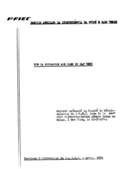 Sur la situation aux îles du Cap Vert: Rapport présenté au Comité de Décolonisation de l’ONU lors de la neuf cent  soixante-dixième séance ténue au siège, à New York, le 29-03-1974