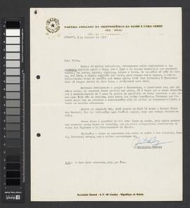 Carta datada de 09 de outubro de 1969, assinada por Aristides Pereira e dirigida a Pedro Pires