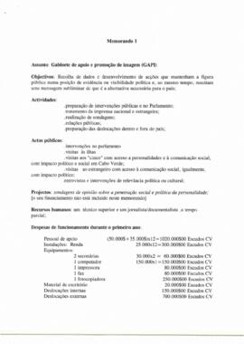 Memorando nº 01. Gabinete de Apoio e Promoção a Imagem (GAPI)