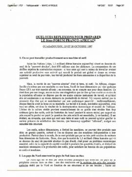 Quelques reflexions pour préparer le 3ème fórum Franco-Africain, Ouagadougou, 25 et 26 octobre 1997