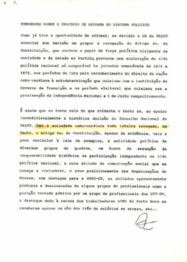 Processo de Reforma do Sistema Político: Memorando