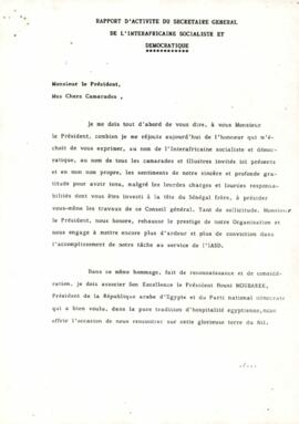 Rapport d'activité du Secretiare Général de l'Interafricaine Socialiste et Democratique
