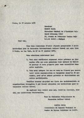 Lettre envoyée au Kossou Basil, Directeur Général de L'Institut Culturel Africain (ICA) par Olivio Pires , Secretaire du Bureau Politique du PAICV