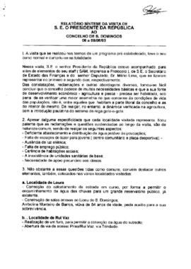 Relatório síntese da visita de S.Excia. o Presidente da República ao Concelho de São Domingos