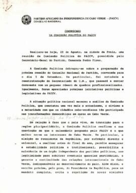 Comunicado da Comissão Política do PAICV