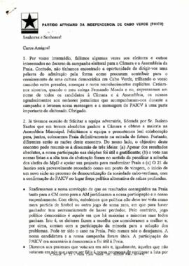 Discurso do PAICV por ocasião das eleições autárquicas de 1996