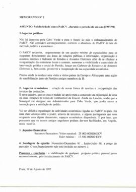 Memorando nº 2: Solidariedade com o PAICV, durante o período de 1 ano (1997-1998)