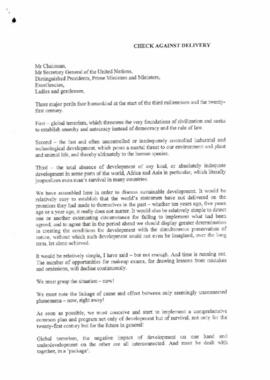 Carta enviado a Mr. Chairman, Secretary General of the United Nations