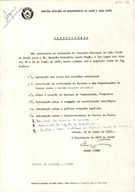 Convocatória para a reunião ordinária do Conselho Nacional de Cabo Verde do PAIGC