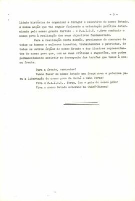 Discurso pronunciado pelo camarada Francisco Mendes, membro do Secretariado Permanente do CEL do PAIGC e Comissário Principal