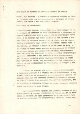 Cópia da declaração do Governo da República Popular de Angola