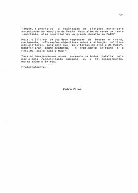 Carta do Presidente do PAICV, Comandante Pedro Pires, ao Secretário Geral do MPLA, Lopo do Nascimento