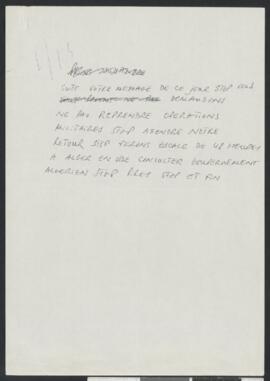 Manuscrito do Comandante Pedro Pires sobre a retoma de operações militares e a escala técnica em Argel