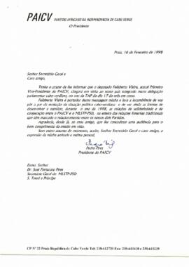 Carta do Presidente do PAICV ao Secretário-Geral do MLSTP - PSD, de São Tomé e Príncipe, José Fortunato Pires