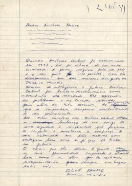 Simpósio Amílcar Cabral:  Tradução da carta do Presidente Olof Palme, enviado ao Presidente de República de Cabo Verde Aristides Pereira