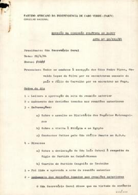 Ata nº 10/III/84, da Comissão política do PAICV
