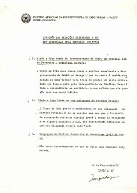 Questões das relações exteriores a serem apreciadas pela Comissão Política