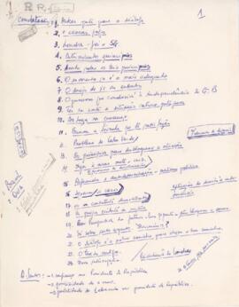 Notas manuscritas do Comandante Pedro Pires, sobre assuntos diversos