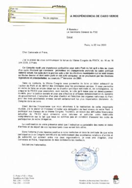 Carta do Presidente do PAICV ao Secretário-Geral do PSD, Dakar