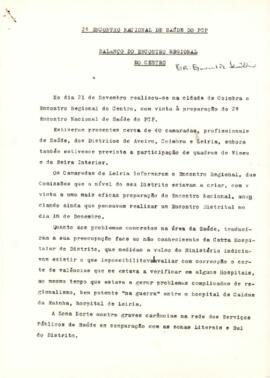 II Encontro Nacional de Saúde do PCP: Intervenção de Esmeraldo Serôdio, sobre "Encontro Regional do Centro".