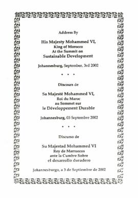 Address by his Majesty Mohammed VI, King of Morocco at the Summit on Sustainable Development