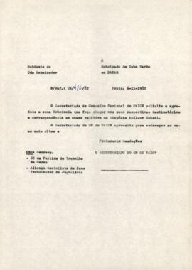 Carta-convite enviada a Embaixada de Cabo Verde em Dakar, por Olívio Pires, Secretariado do CN do PAICV