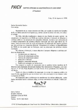 Carta do Presidente do PAICV, Comandante Pedro Pires ao Secretário Geral do PSOE - Madrid, Joaquín Almunia